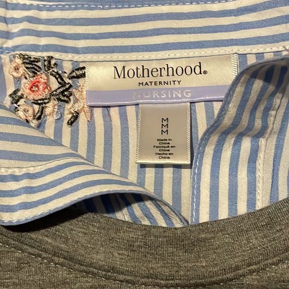 Motherhood Maternity Nursing blouse comfy soft crop tee over a dressy button up - Picture 4 of 5
